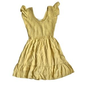 Blu Pepper Yellow Smocked Babydoll Dress Flutter Sleeve Women's